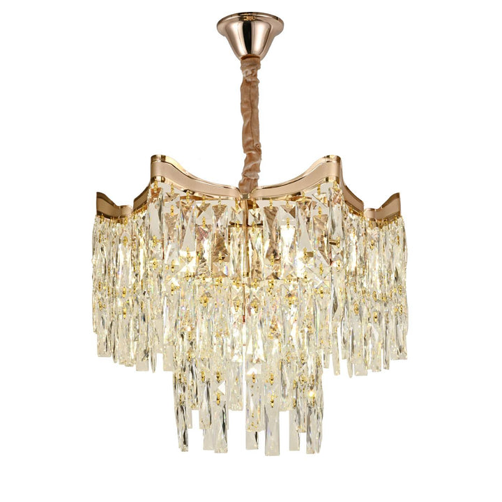 Candelabru Auriu cu Cristale – 5×E27, Ø39 cm, Design Clasic Compact