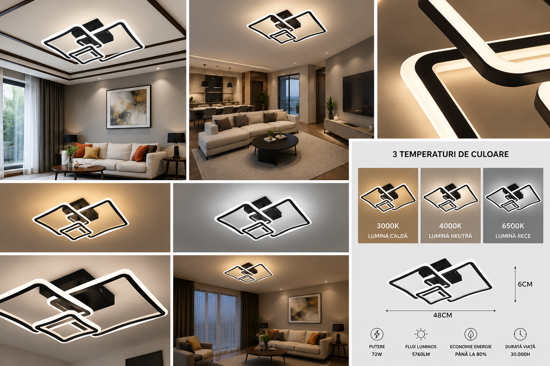 Lustra LED cu telecomanda, Model 6042-3, 120W, 710x510 mm