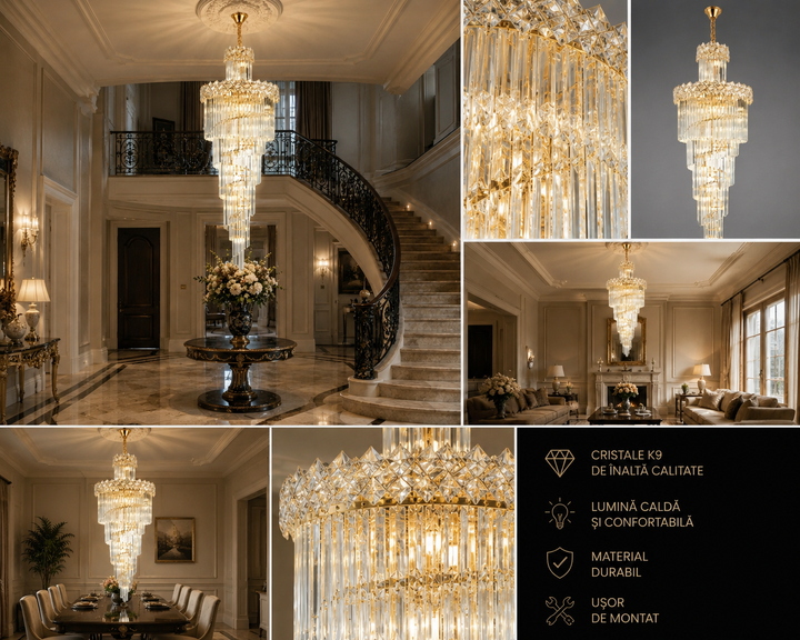 Candelabru auriu, Ø600×H1800 mm, 18 becuri E27, 8650/600+1800 FGD
