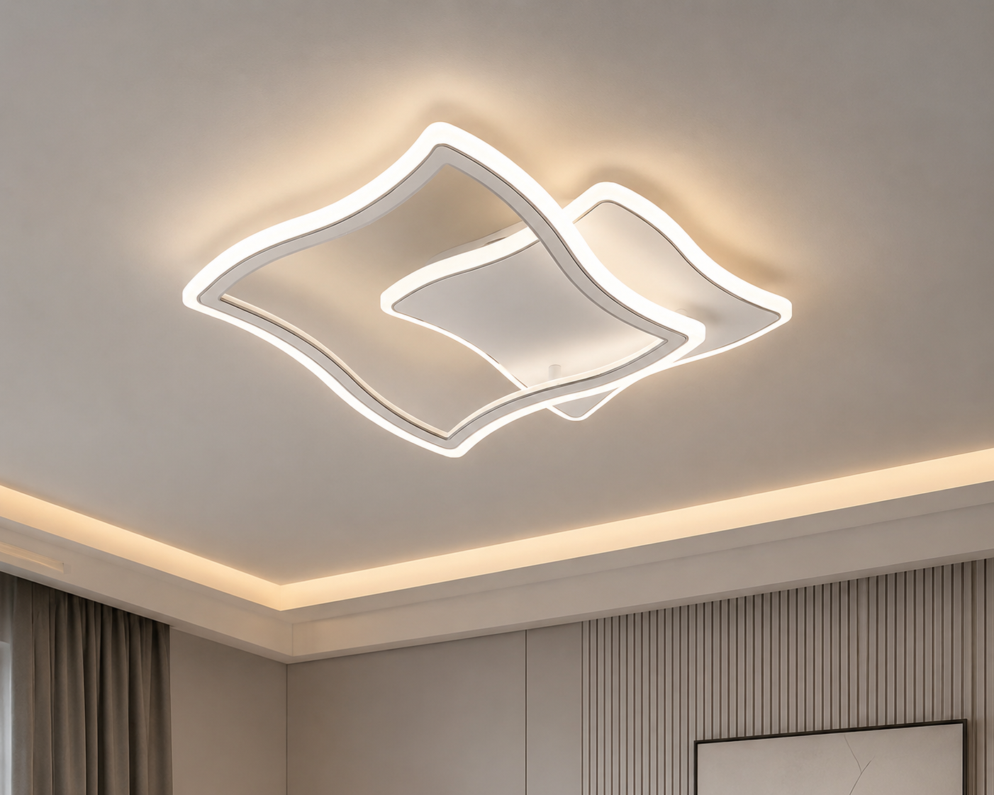 Lustra LED 114W cu telecomandă, design modern pătrat, 590x580x90 mm, lumină reglabilă 3000–6500K – model 19455/3B