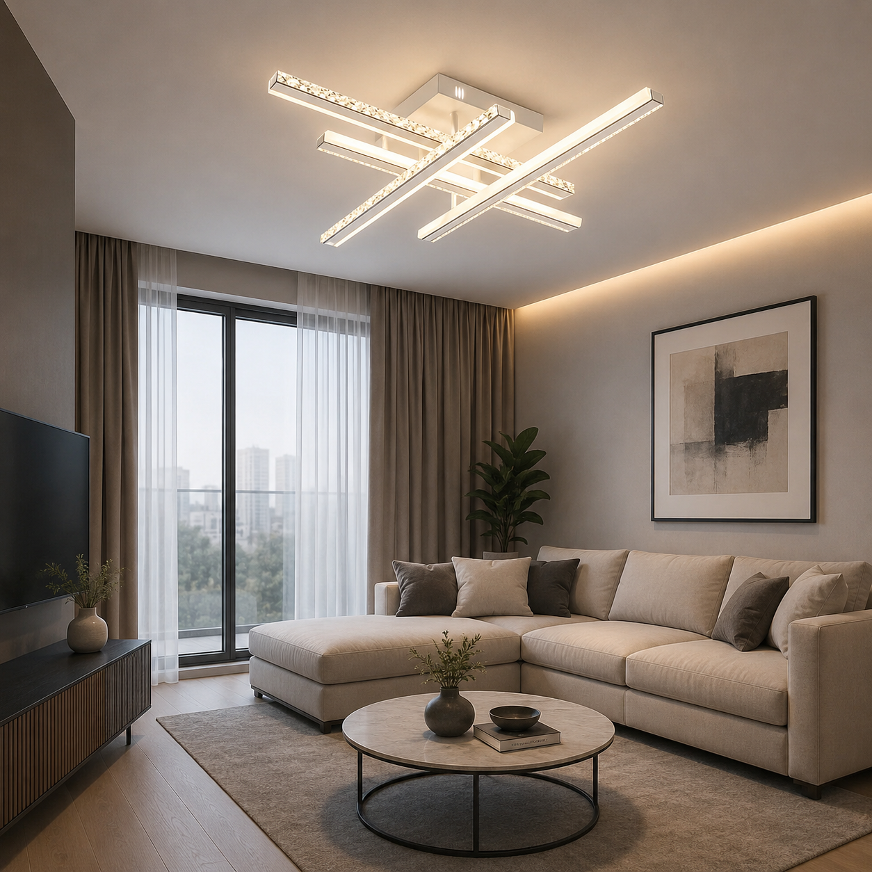 Lustra LED 765×765×H130 mm, 2x68W, design pătrat decorativ cu lumină reglabilă și telecomandă 7217/4