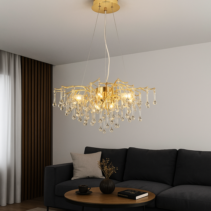 Candelabru Elegant cu 105 Cristale Decorative, Ø600 mm, 9xE14, Design Auriu – Model 27137/600 OG+FGD