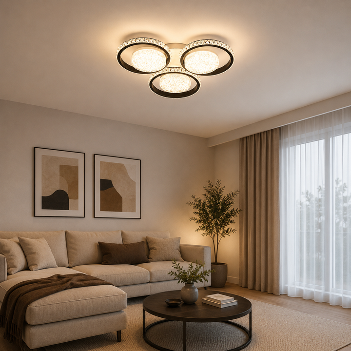Lustra LED moderna cu 3 inele, 540×70 mm, telecomandă, model 26232/3+3 WH