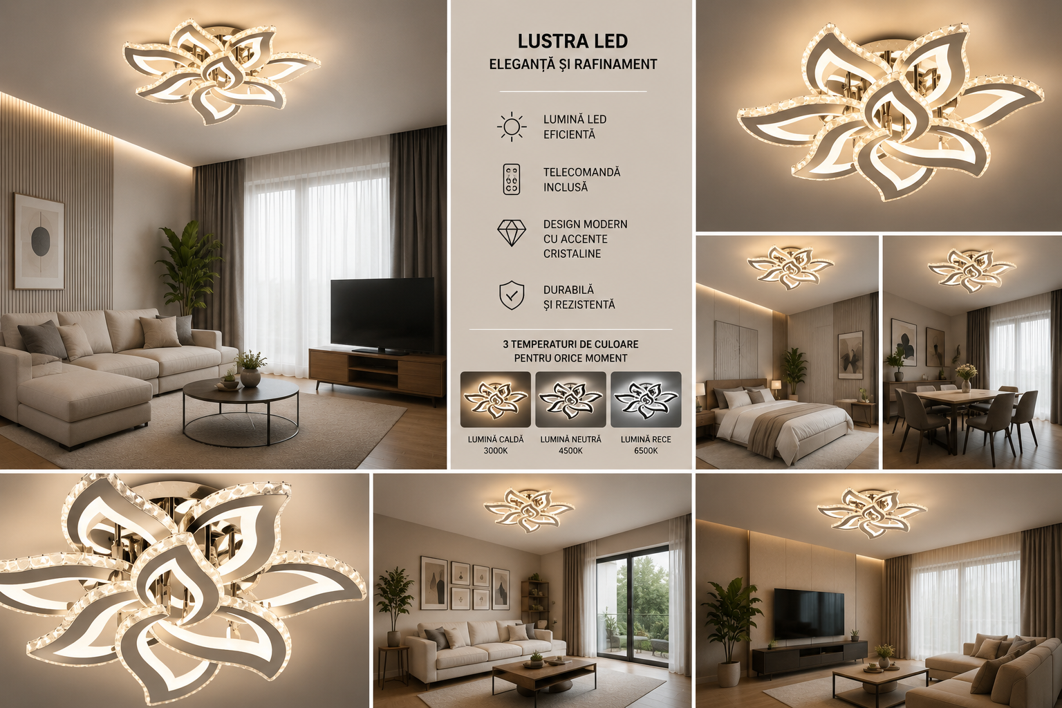 Lustra LED Smart RGB 2923-6+3 – Ø710 mm, 258W, Iluminare Multicoloră, cu Telecomandă