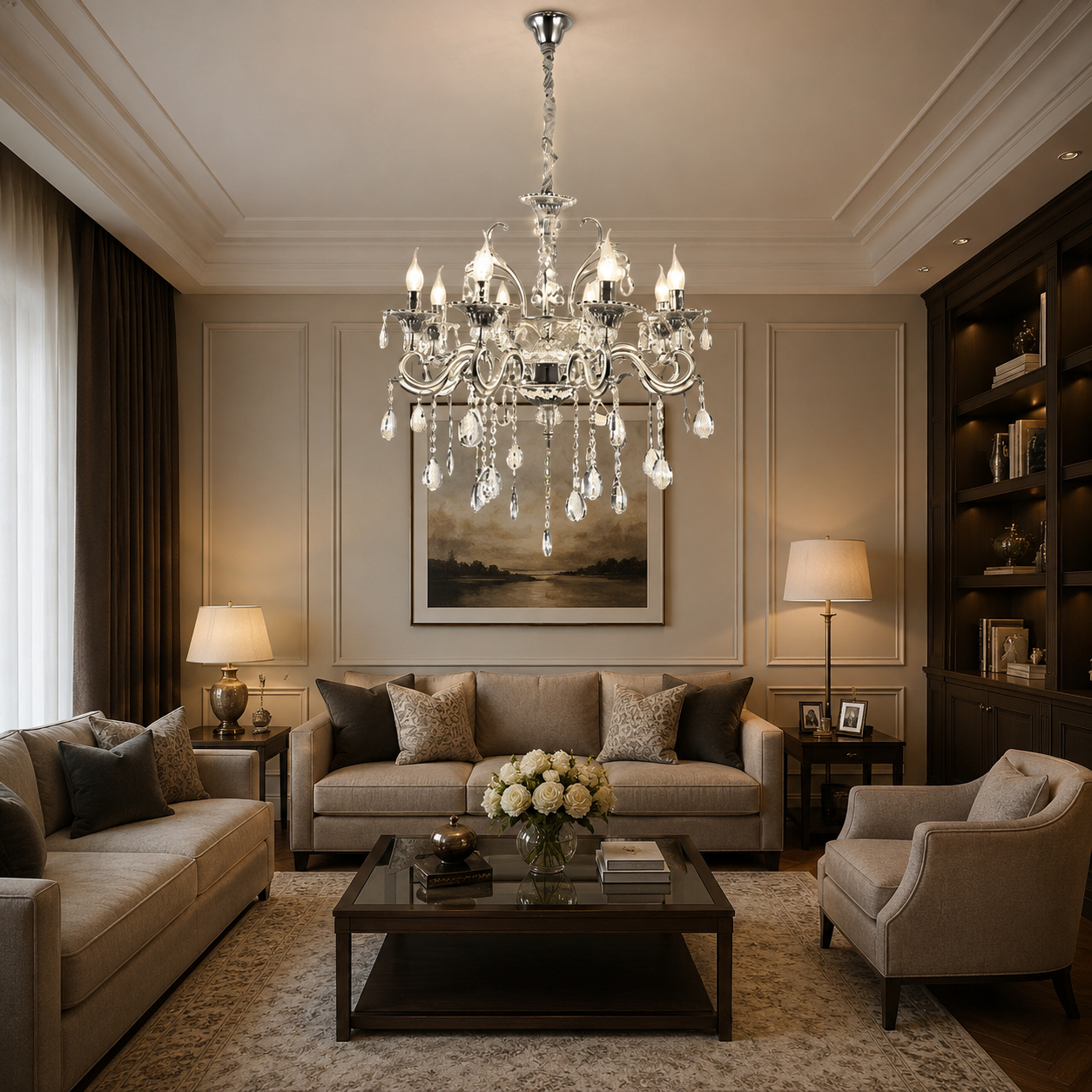 Candelabru Clasic Transparent, 8×E14, Ø71 cm, Stil Nobil și Cristale Decorative