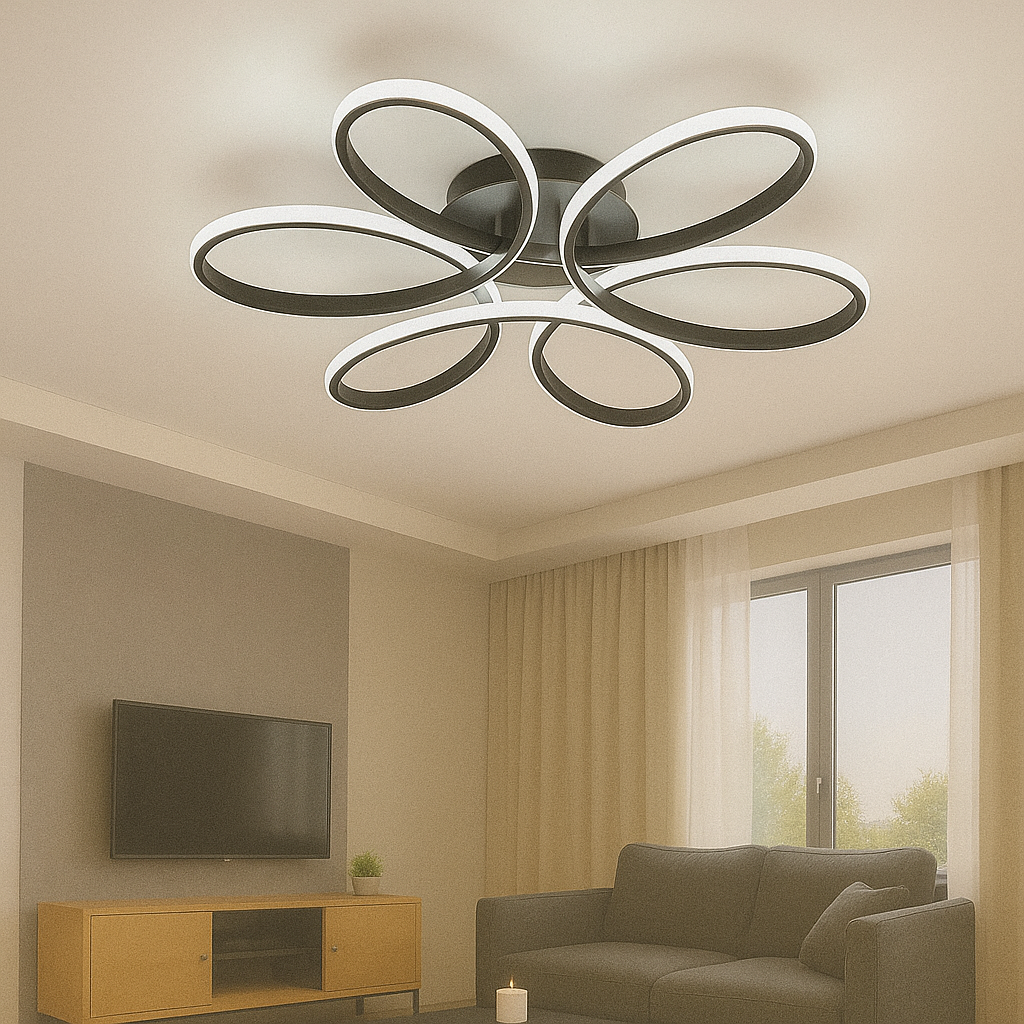 Lustra LED Modernă 120W cu Telecomandă, Temperatură Reglabilă 2800K–6500K, Design Floral Negru – Model 809 BK