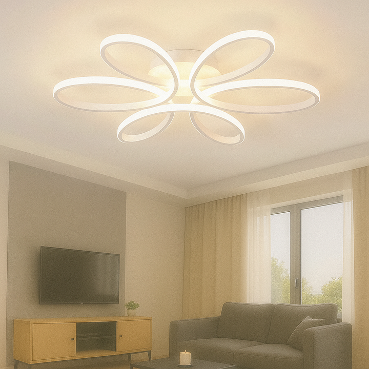 Lustra LED Design Floral 120W cu Telecomandă, Temperatură Culoare 2800K–6500K, Ø500 mm, Negru – Model 809 BK