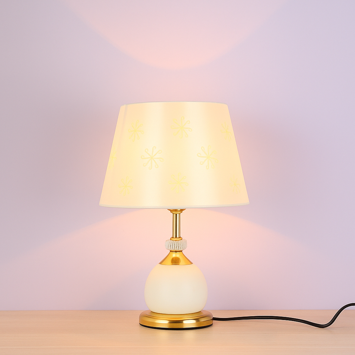 Veioza de Masă Decorativă, H42 cm, Albă cu Accente Aurii – Model 8338