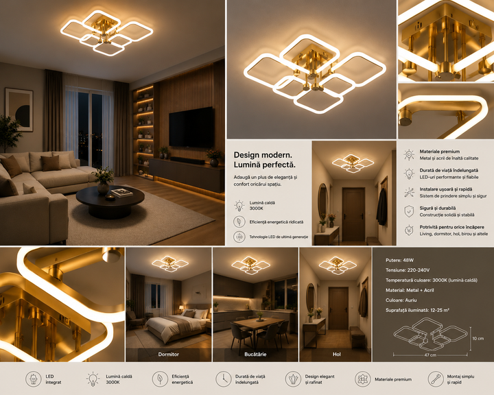 Lustra LED decorativă cu lumină reglabila, Model 26077/4+2GD+WH