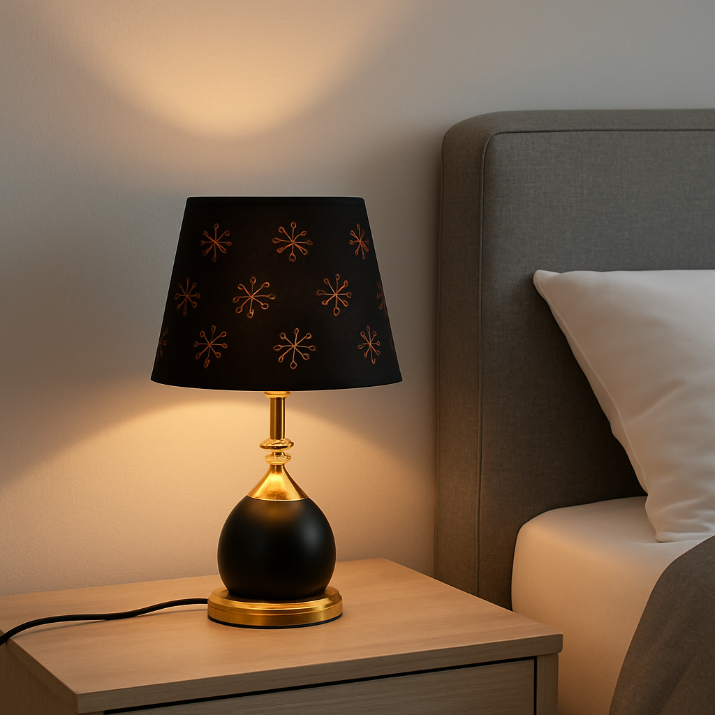 Veioza de Masă Elegantă, H42 cm, Negru cu Accente Aurii – Model 8338