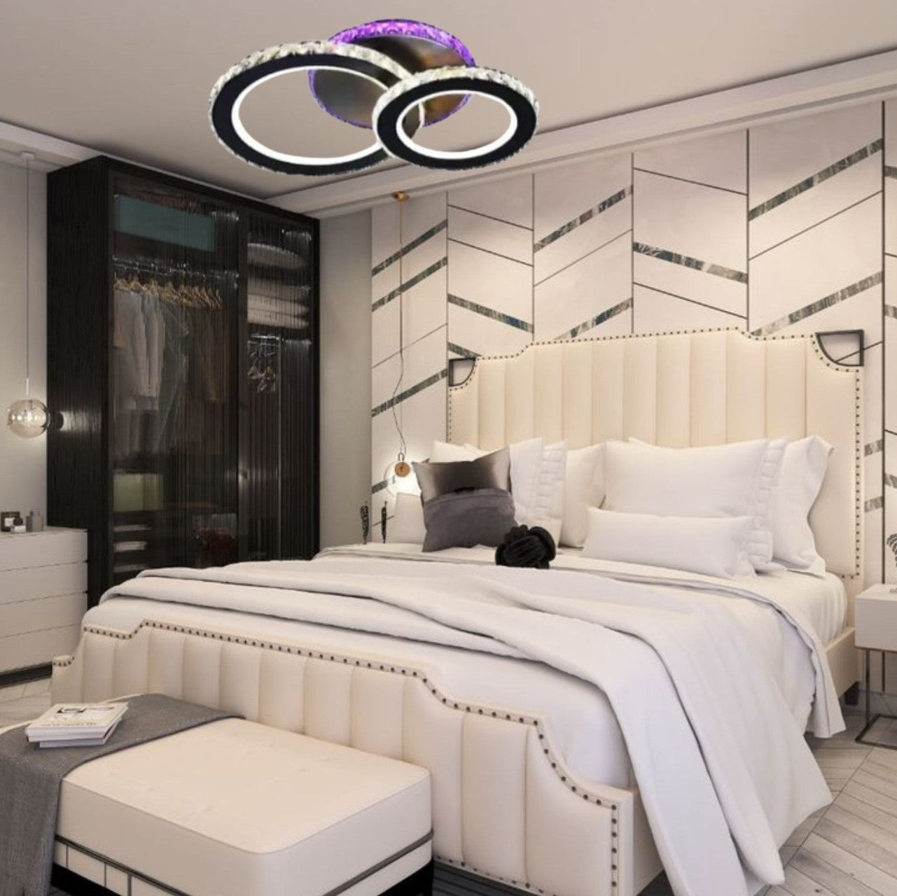 LUSTRA LED 60W,CU TELECOMANDA,300X400MM,LUMINA REGLABILA 3000-6500-MODEL 19373/2BK+CH