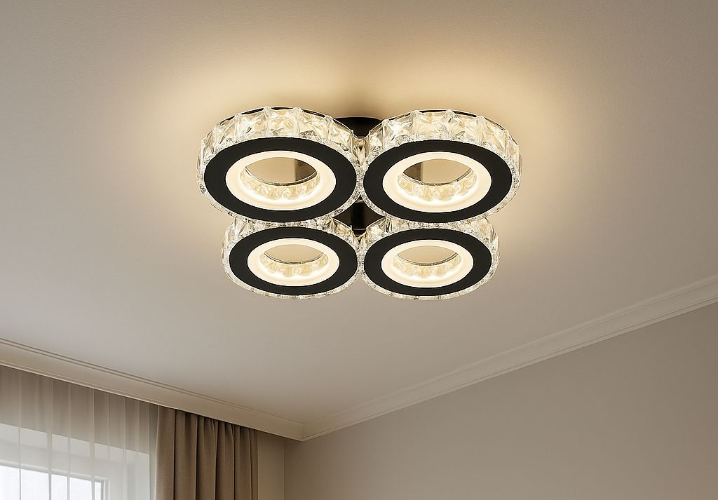 LUSTRA LED 19373/4BK+CR CU TELECOMANDĂ, 96W, LUMINĂ REGLABILĂ 3000–6500K, DESIGN MODERN ALB ȘI CROM