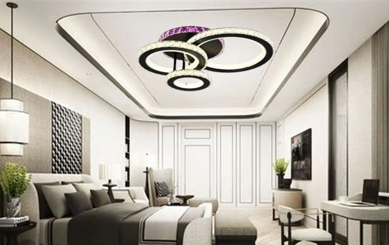 Lustra LED 134W cu telecomandă, 460x355x160 mm, lumină reglabilă 3000–6500K – model 19375/4BK, Negru