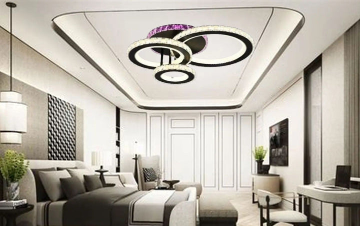 Lustra LED 134W cu telecomandă, 460x355x160 mm, lumină reglabilă 3000–6500K – model 19375/4BK, Negru