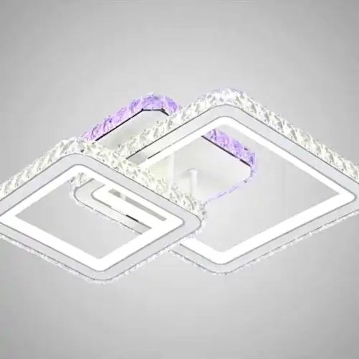 Lustră LED cu telecomandă, 135W, lumină reglabilă 3000K–6500K, 390×390×130 mm, design pătrat modern