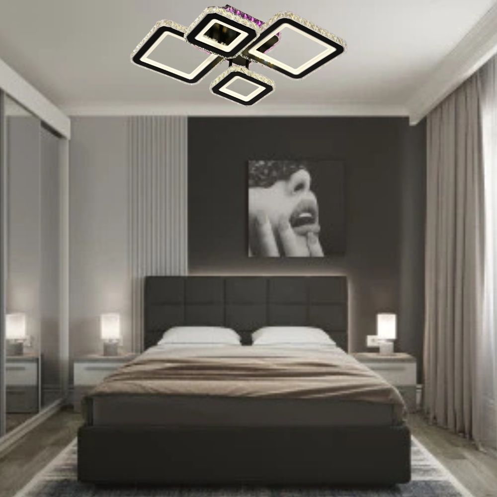 LUSTRĂ LED C9376/2+2 CU TELECOMANDĂ, 162W, LUMINĂ REGLABILĂ 3000K–6500K,40CMX55CM , DESIGN MODERN PENTRU SPAȚII MARI