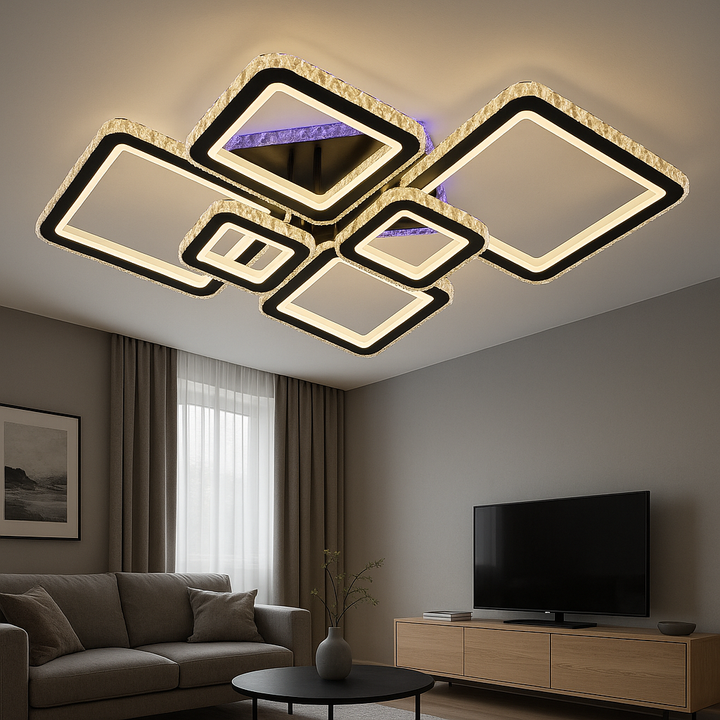 Lustră LED cu telecomandă, 288W, lumină reglabilă 3000K–6500K, 880×610×160 mm, design modern pentru spații mari