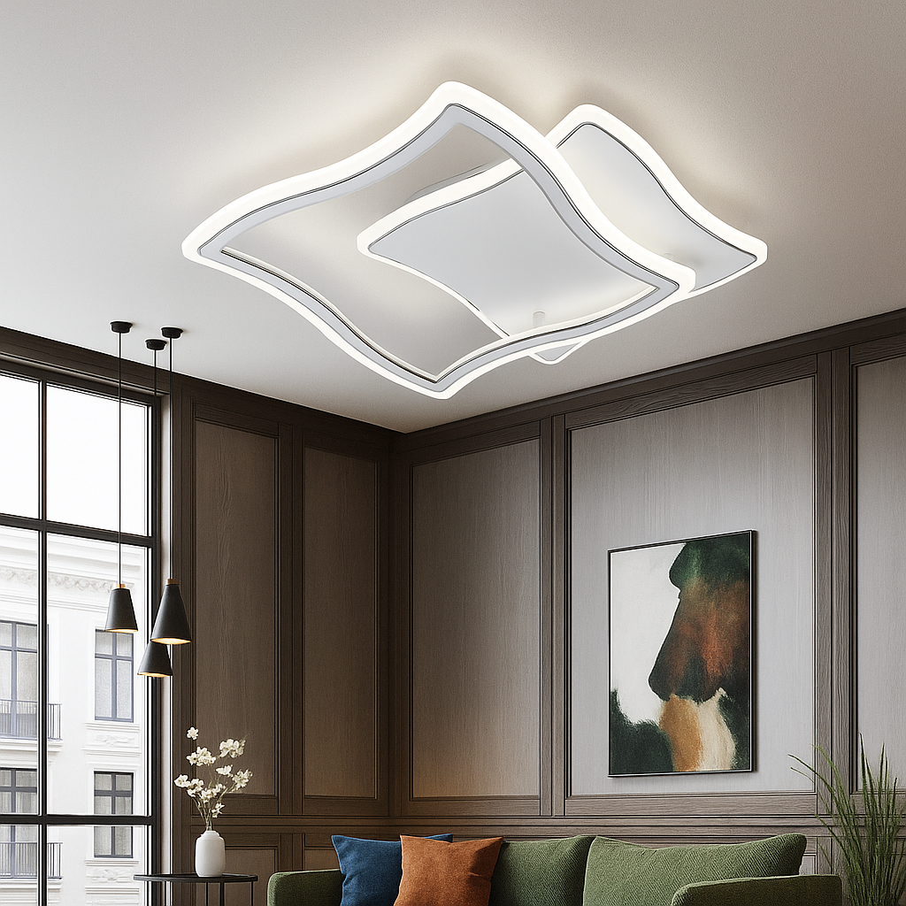 Lustra LED pătrată 88W cu telecomandă, 470x470x70 mm, lumină reglabilă 3000–6500K – model 19455/2B