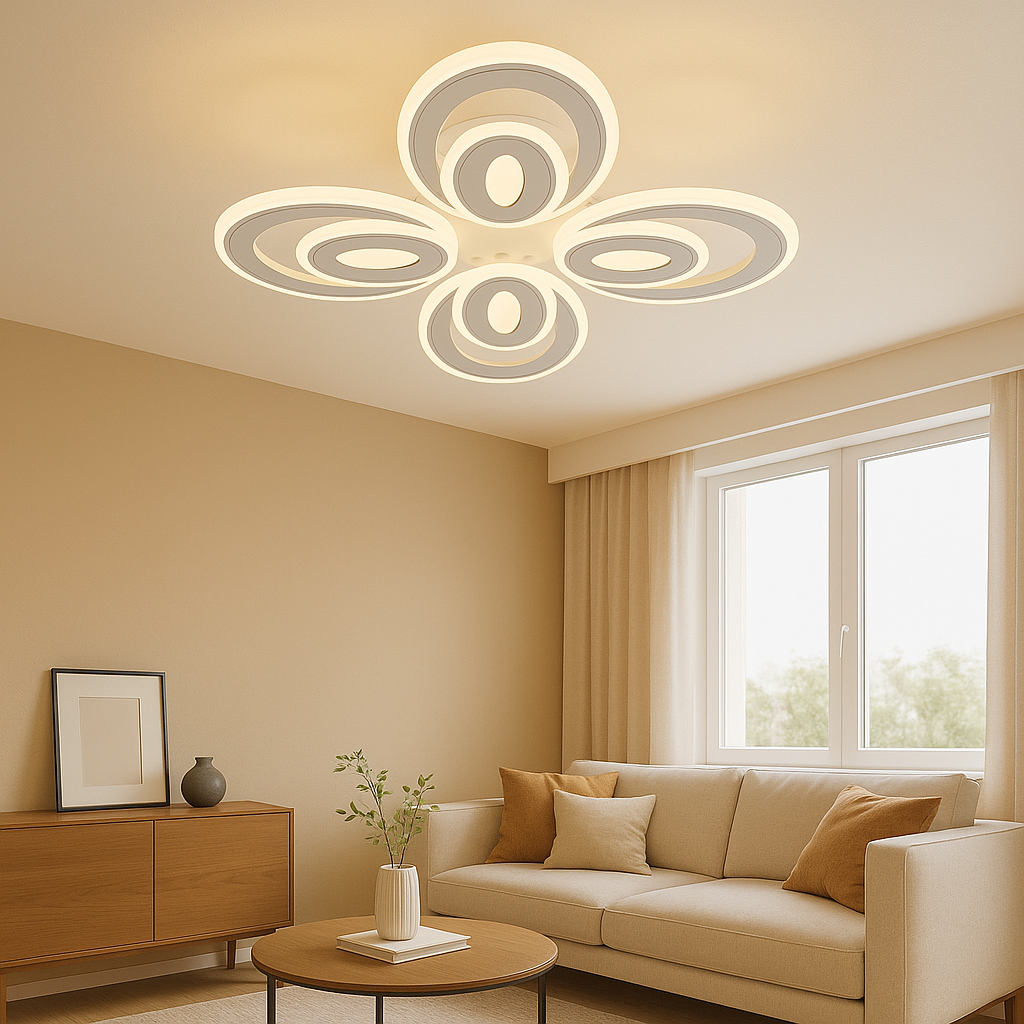 Lustra LED modernă cu telecomandă – 8 brațe (4+4), 80W, alb + crom, 3000-6500K