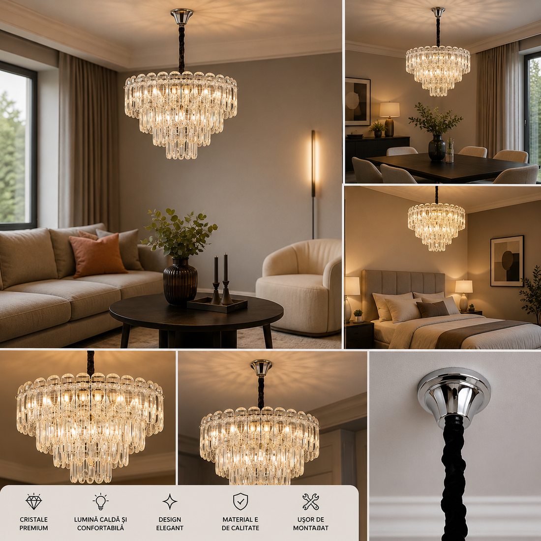 Candelabru auriu 7058-500 GD cu 8 socluri E27, stil decorativ modern
