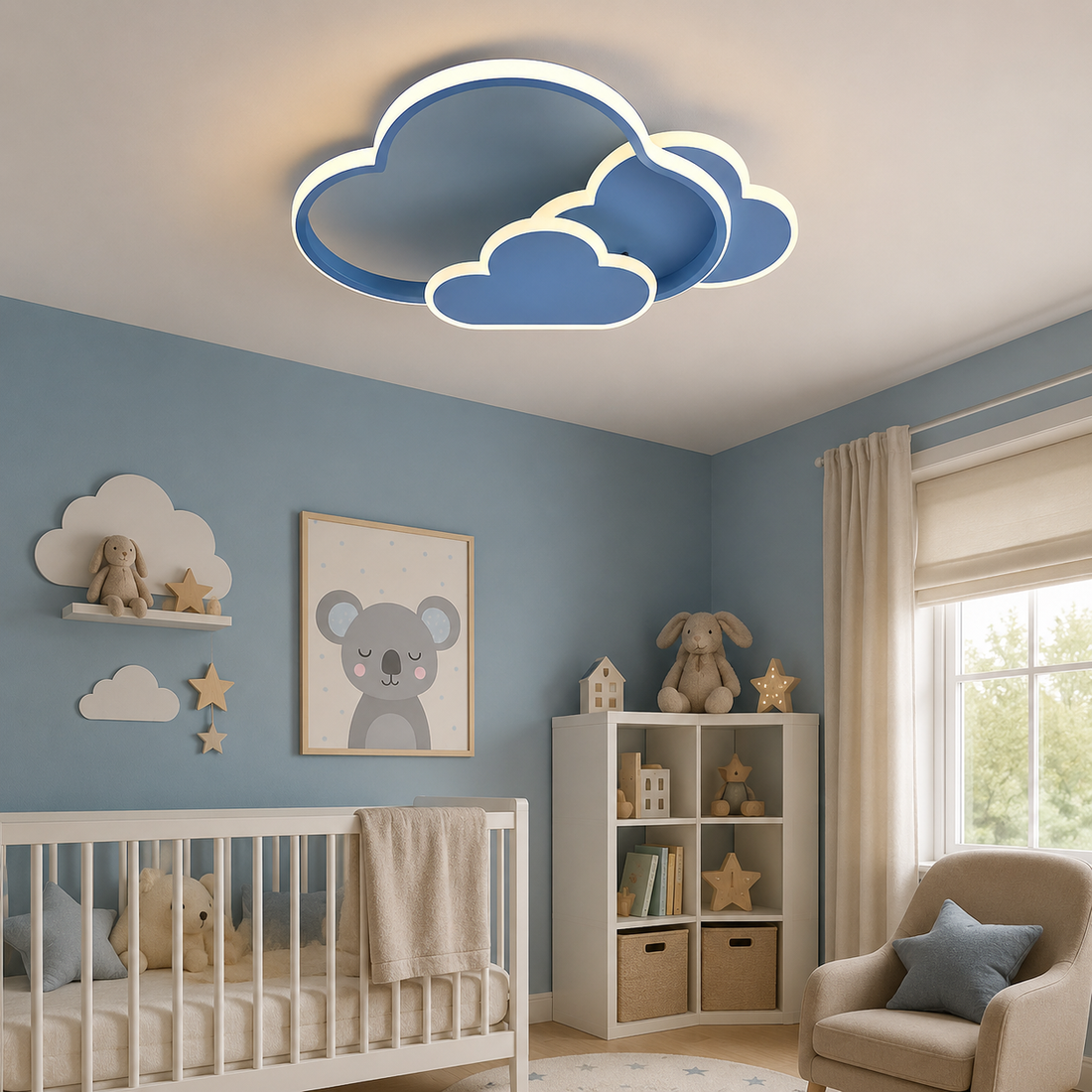 Lustră LED cu telecomandă, 2x43W, lumină reglabilă 3000K–6500K, 500×350×80 mm, design modern compact, albastru