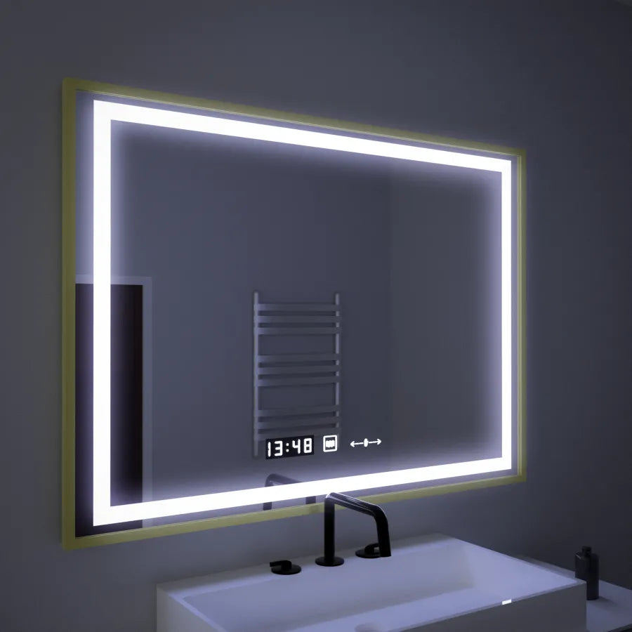 Oglinda LED Senzor Levianth 100x80 cm cu Dezaburire, Ceas și Temperatură | Colecția Marcello Funghi