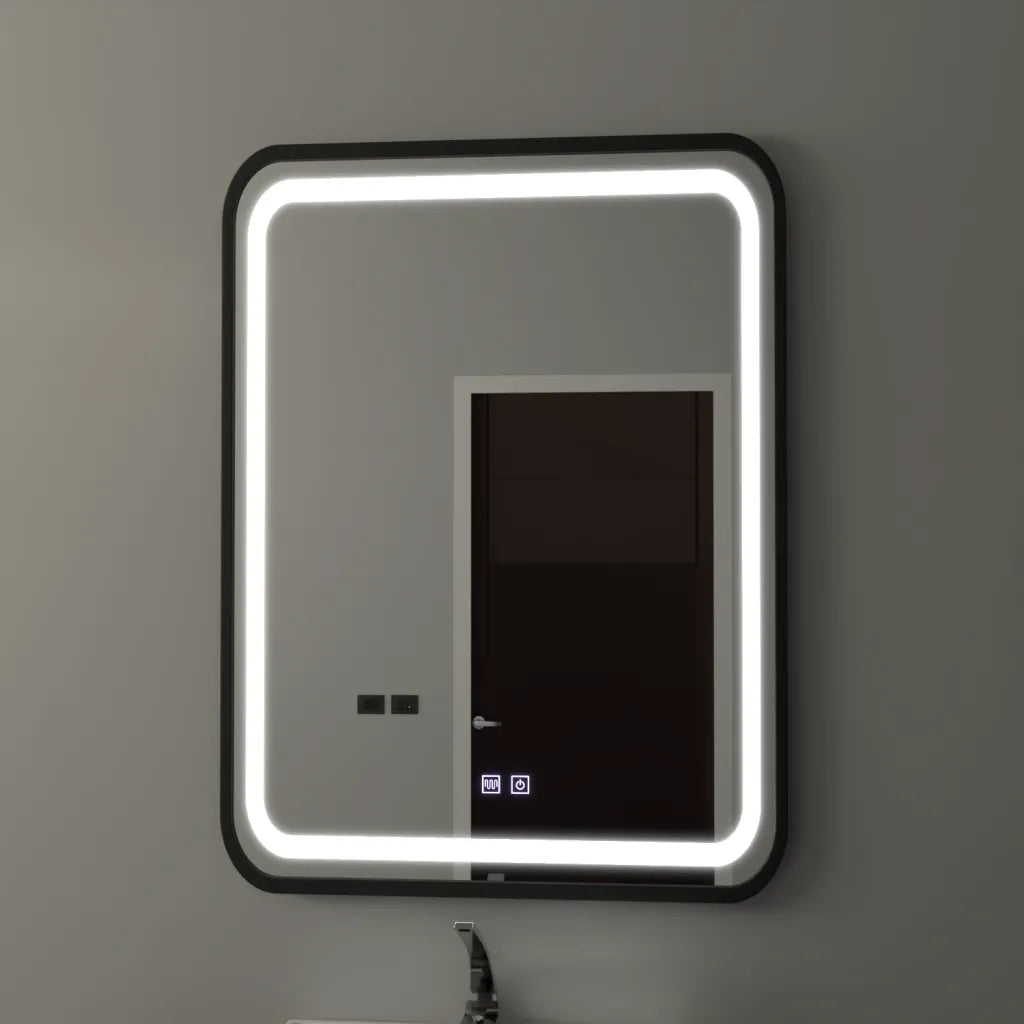 Oglinda LED Rectangulara 60x80 cm – Touch, Dezaburire, Dimabila, Ramă Negru Carbon