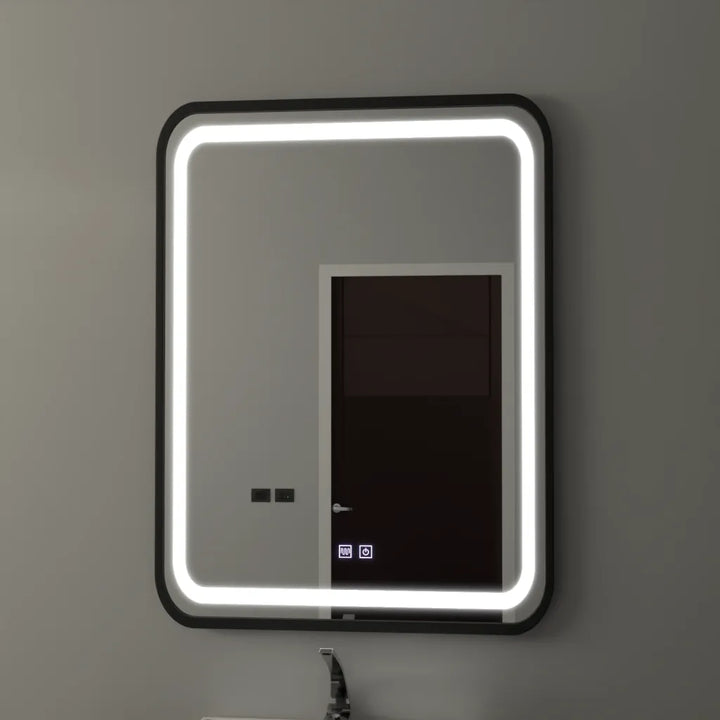 Oglinda LED Rectangulara 60x80 cm – Touch, Dezaburire, Dimabila, Ramă Negru Carbon