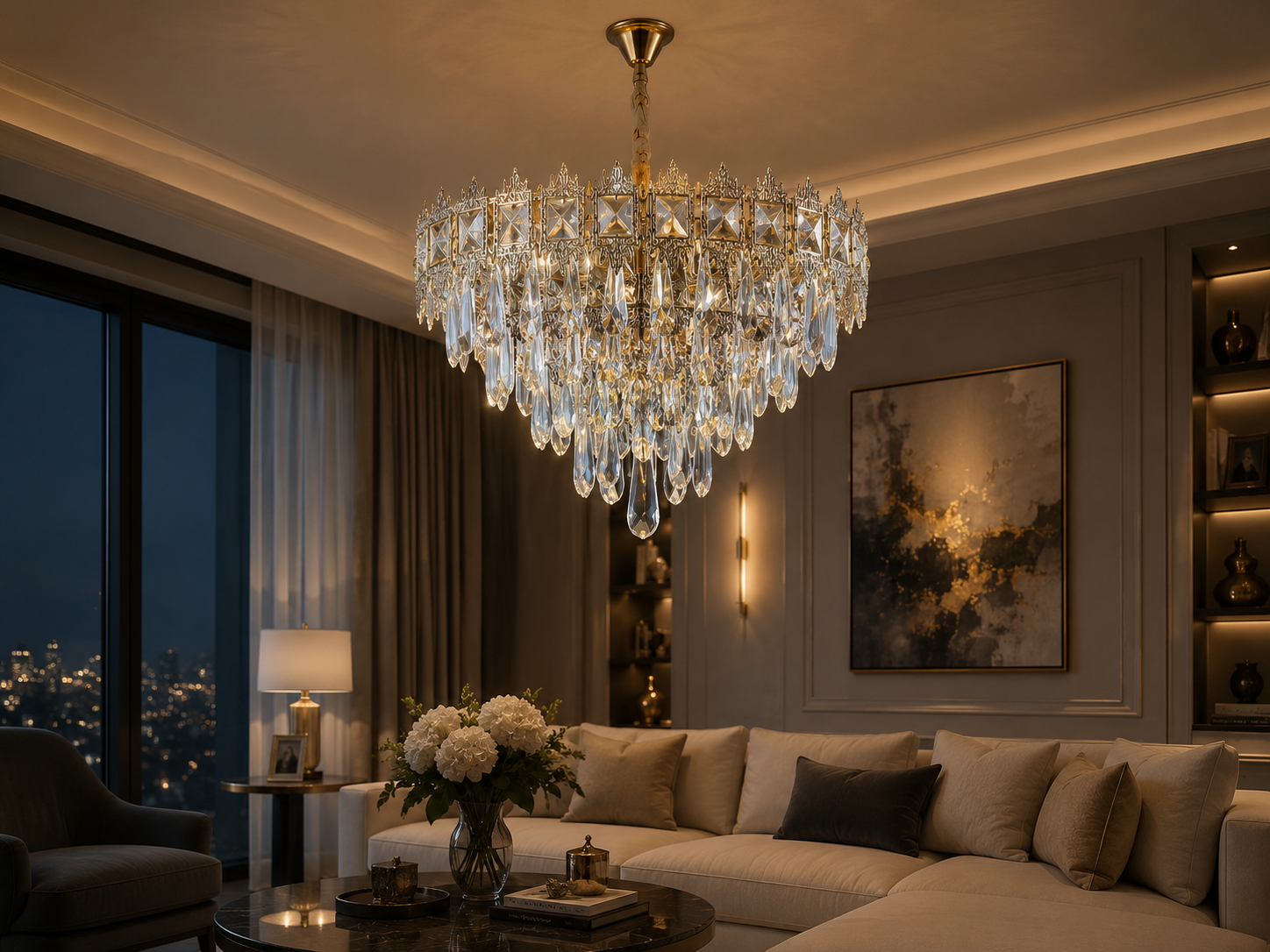 Candelabru auriu 70065-400 GD cu 5 socluri E27, stil modern pentru spații elegante