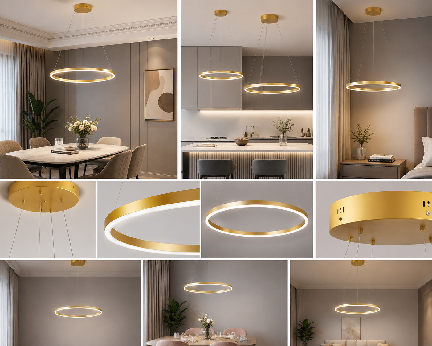 Pendul Led cu cerc A19/600mm-68W Auriu