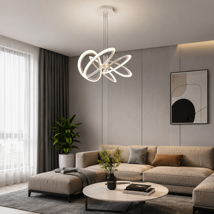 Pendul LED auriu 2802/5FG – 160W, 3300K-6500K, telecomanda inclusă