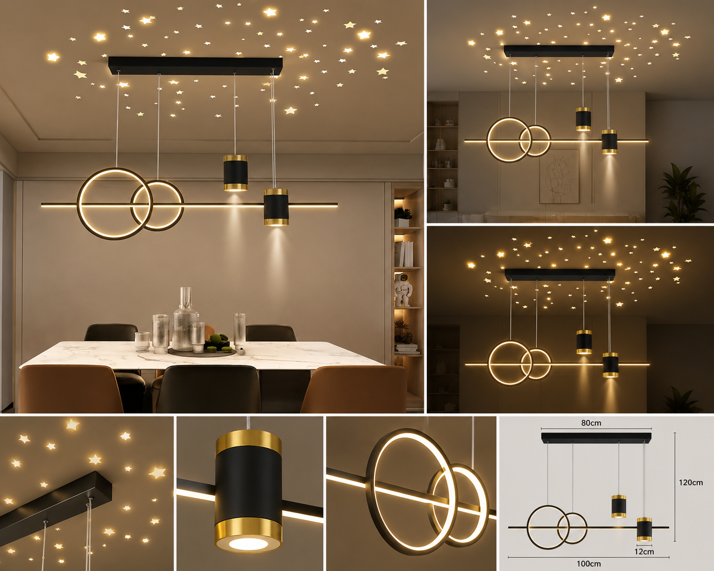 Pendul LED negru-auriu 9840/5BK+EPGD – 120W, lumină reglabilă, telecomandă inclusă