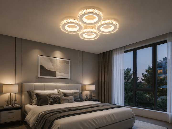 Lustra LED cu telecomanda 19373/4WH+CR, 96W, lumină reglabilă 3000–6500K, design modern alb și crom