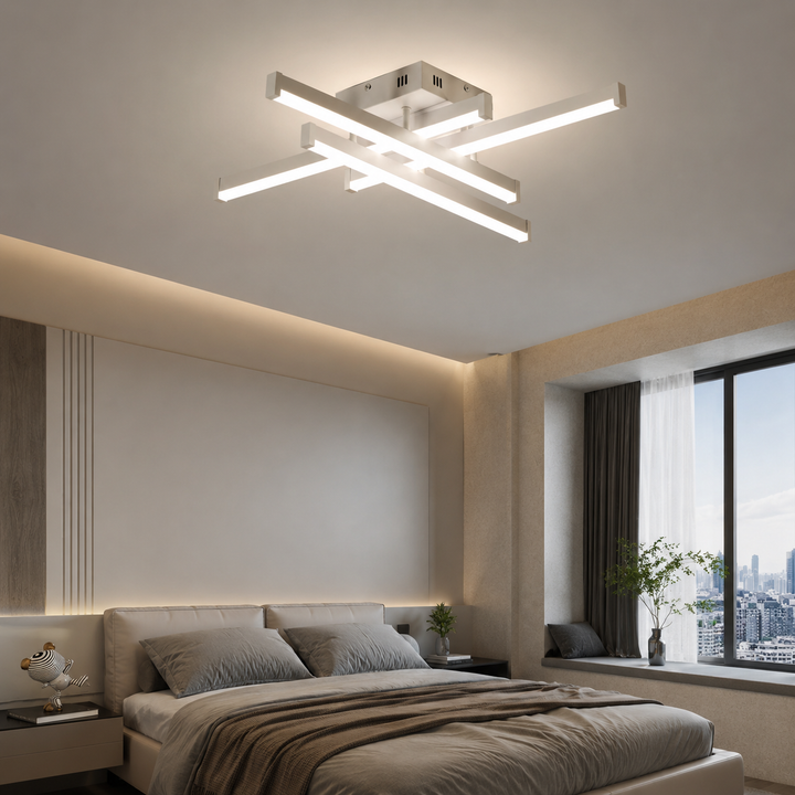 Lustra LED cu telecomandă, 650×650×110 mm, 80W, 3300K–6500K, finisaj alb, 2825/4