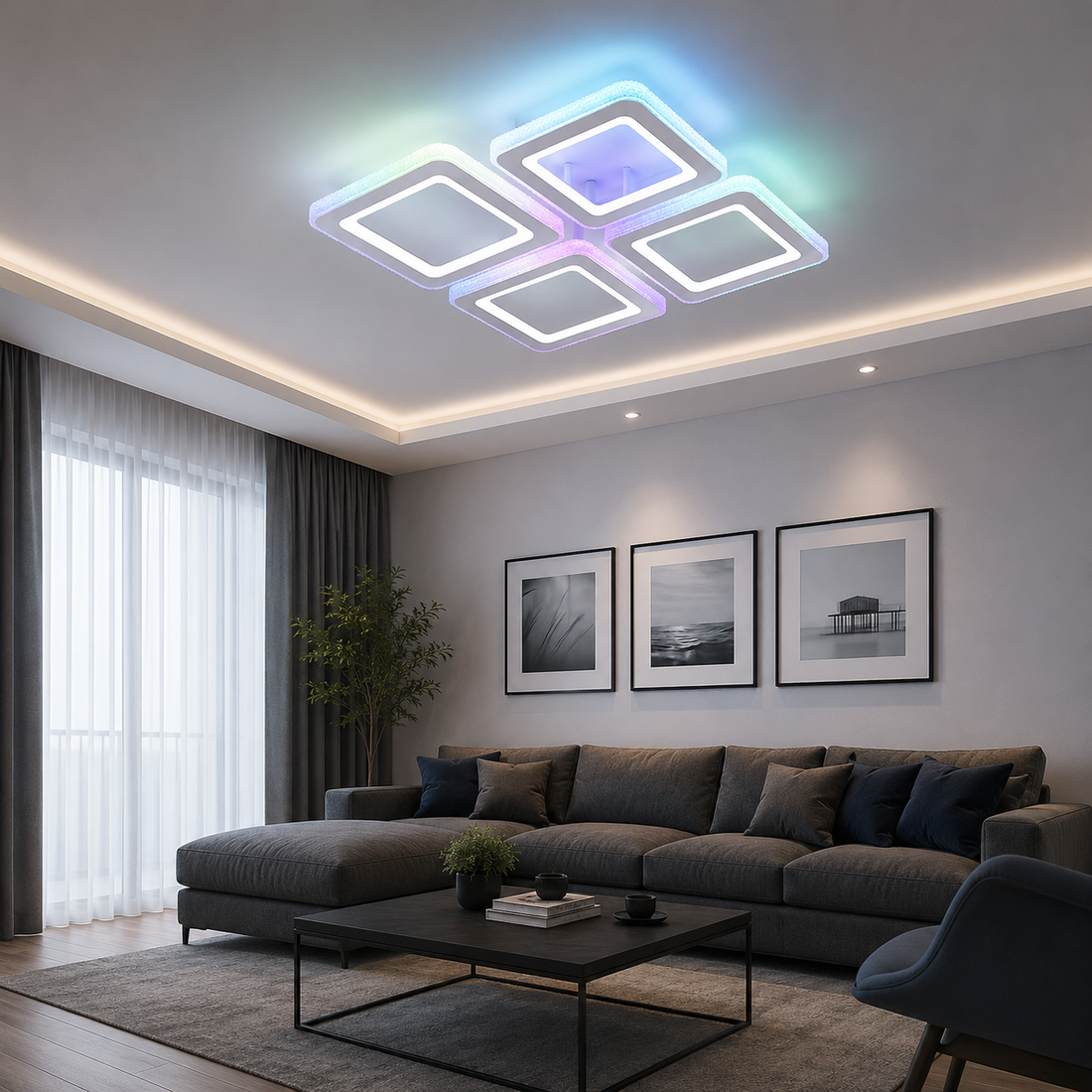 Lustra LED Modernă 26033/4C WH cu Telecomandă, 59W+208 LED-uri, 3000-6500K, Alb
