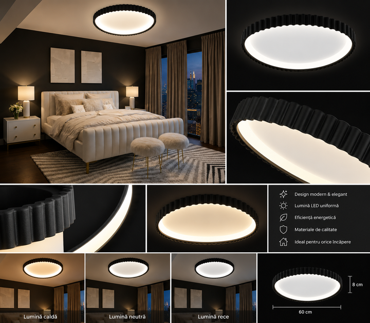 Plafoniera LED neagra cu design ondulat și telecomandă – lumină reglabilă 3000–6500K – 66W – 77260/530A1 MB