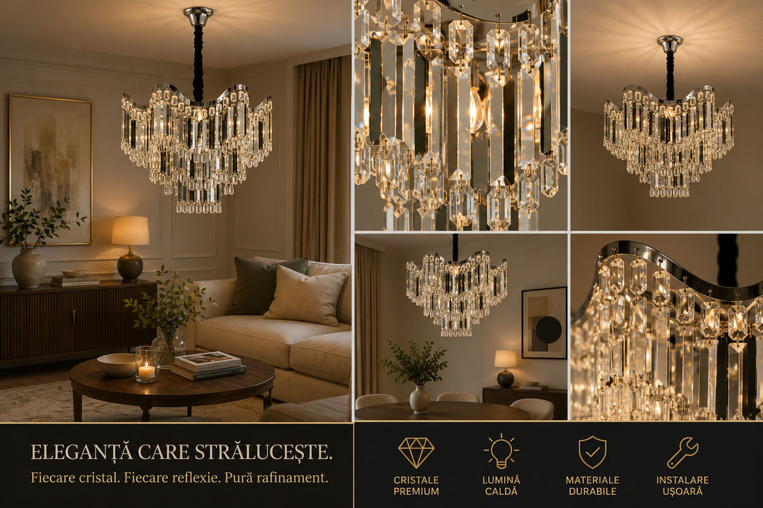Candelabru modern, Ø450×H440 mm, 7 becuri E27, model 78012/450 CH