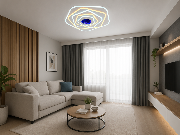 Lustra LED cu telecomanda, 240W, lumina reglabila 3000K–6500K, Ø500×H70 mm, design rotund cu sursă dublă