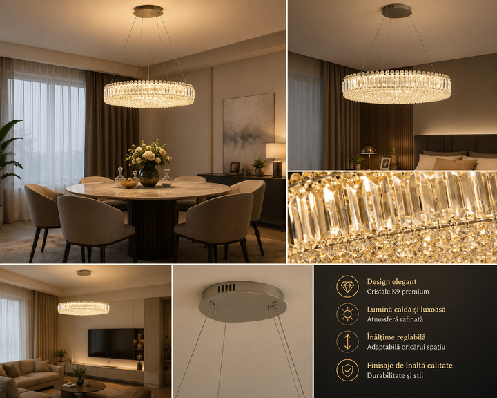 Candelabru  LED modern , 96W, L ≈ 650 mm, finisaj crom – model 72025/650+400 CH