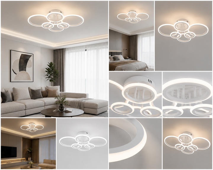 Lustra LED modernă, 112W, lumină reglabilă 3000–6500K, cu telecomandă, 7728/4+2WH