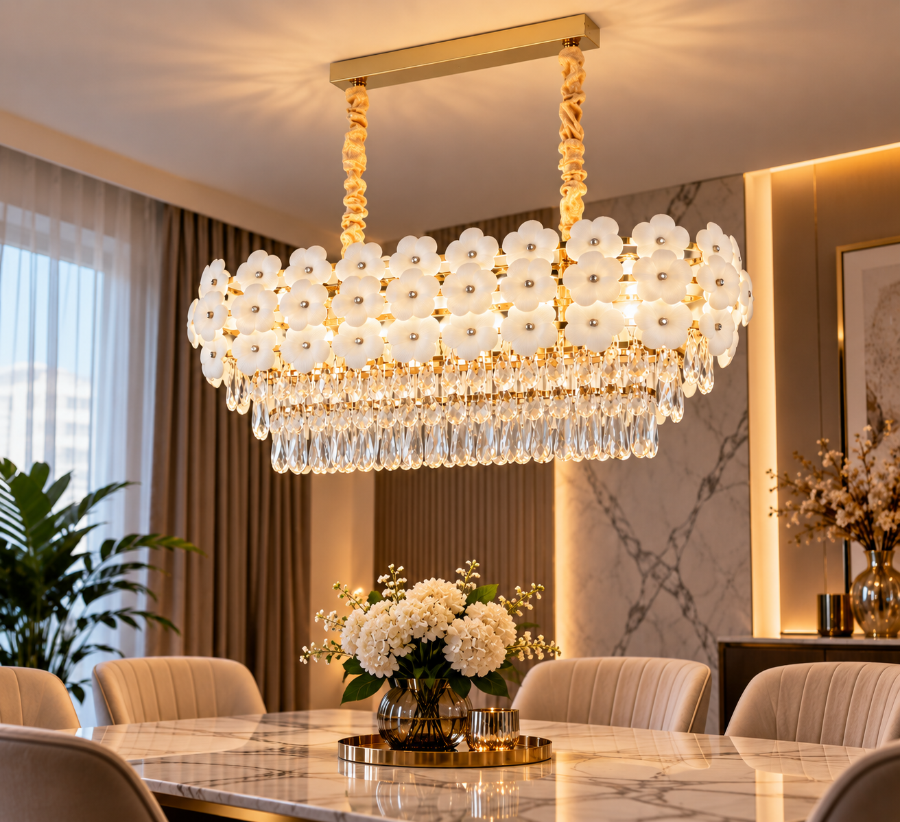 Lustra decorativă 70057/800X300 – Alb &amp; Auriu cu flori și cristale