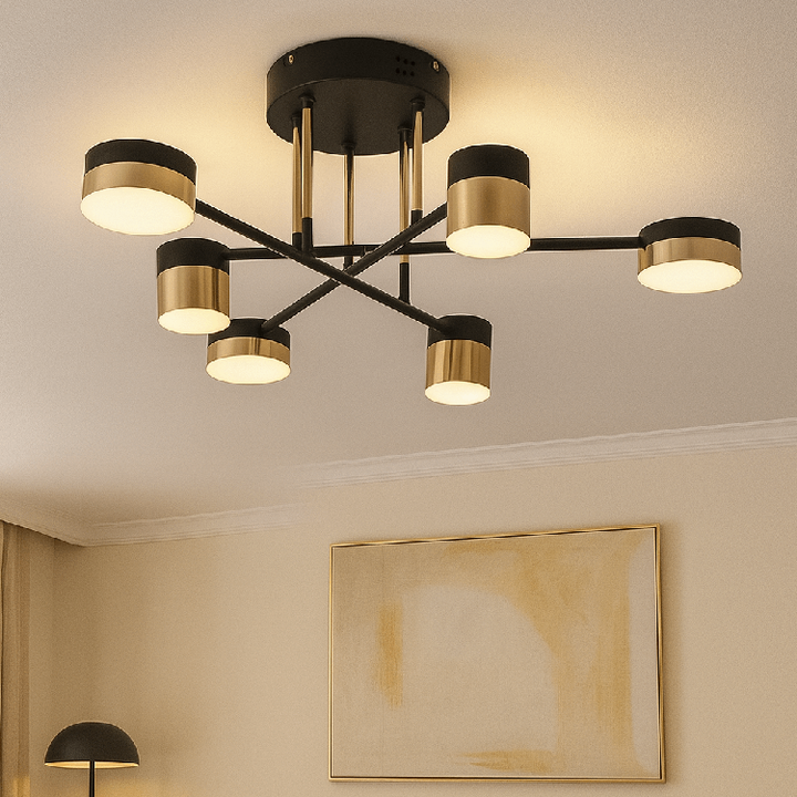 Lustra LED L7815/6BK+FGD – 72W, Design Elegant cu Finisaj Negru & Auriu