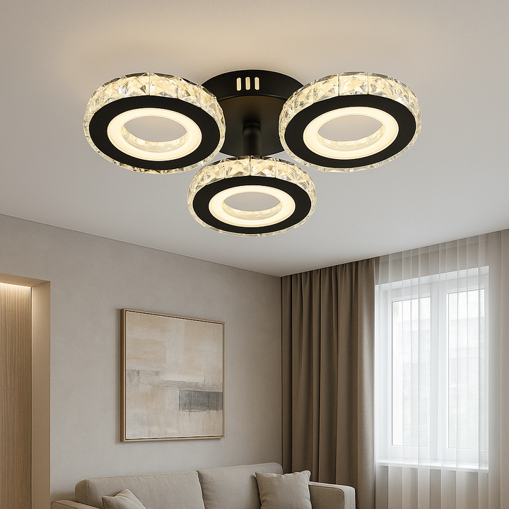 Lustra LED cu telecomanda, 2x36W, lumină reglabilă 3000K–6500K, Ø430×H110 mm, design rotund modern