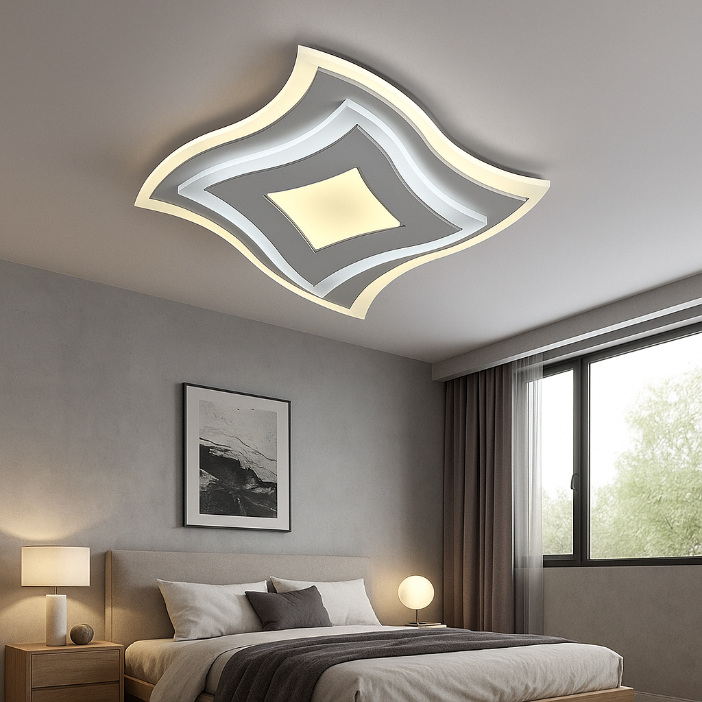 Plafonieră LED 6038A Alb-Crom – 74W, Lumină reglabilă 3000K–6500K