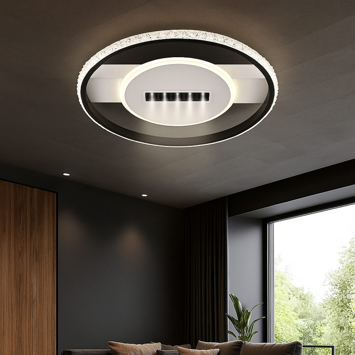 Lustra LED  cu Telecomanda, 60cm 91W Alb-Negru si 3 Tipuri de Lumina, Model 9334/3BK+WH