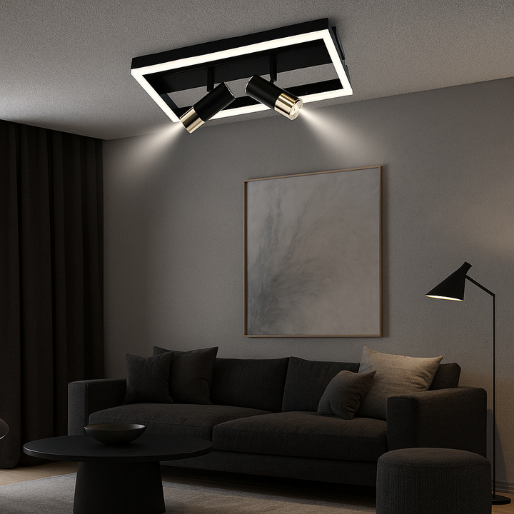 Lustra LED 41cm 62W Negru+Auriu cu 3 Elemente și Telecomandă – Model 9347/3BK+FG