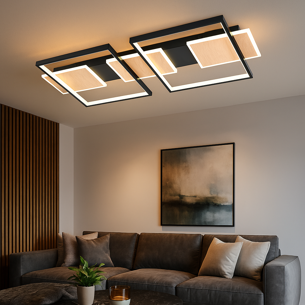 Lustra LED 9425/5 – Design Elegant Negru cu Imitație Lemn