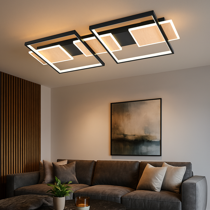 Lustra LED 9425/5 – Design Elegant Negru cu Imitație Lemn