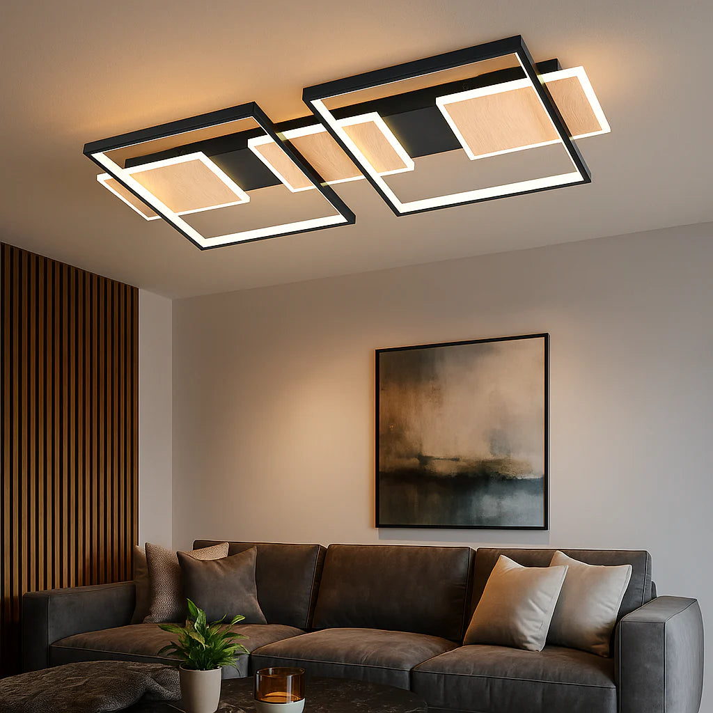 Lustra LED 9425/5 – Design Elegant Negru cu Imitație Lemn