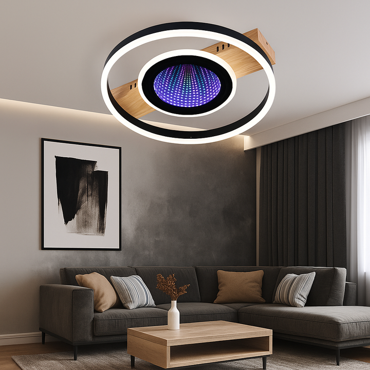 Lustra LED Rotundă cu Design Lemn 9427/400 – Iluminat Modern cu RGB și Telecomandă